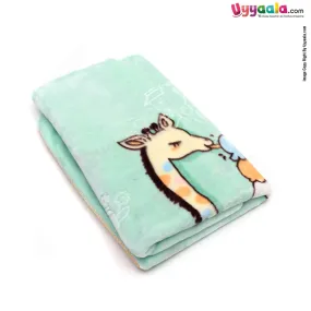 Soft Velvet Blanket For Babies With Giraffe Print - Green, (0-24m)