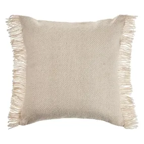 Solid Ivory Woven  with Fringe LR07519 Throw Pillow