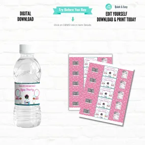 Spa Party Custom Water Bottle Labels|Printable File