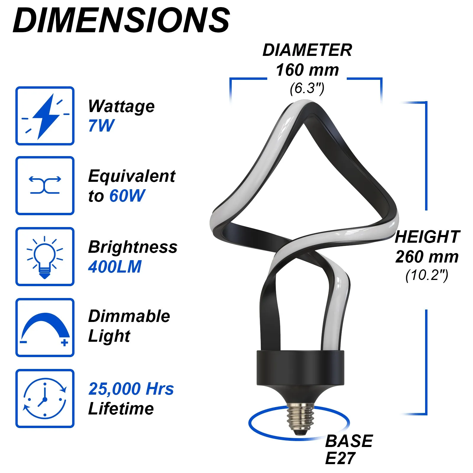 Spencer LED Spiral Bulb 7W 3000K Dimmable Lamp Fitting Pendant Light