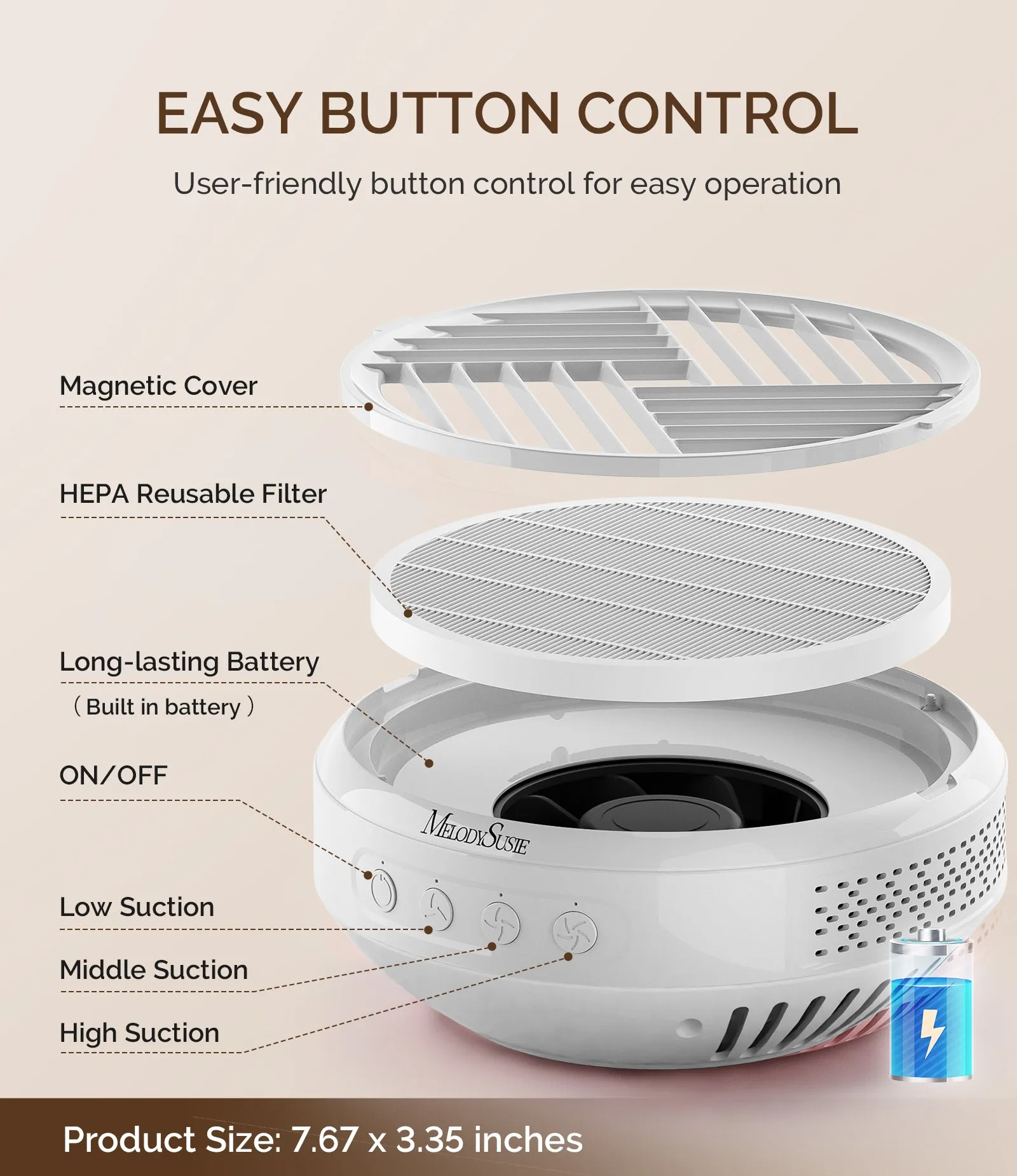 SProR Cordless & Rechargeable Nail Dust Collector - White