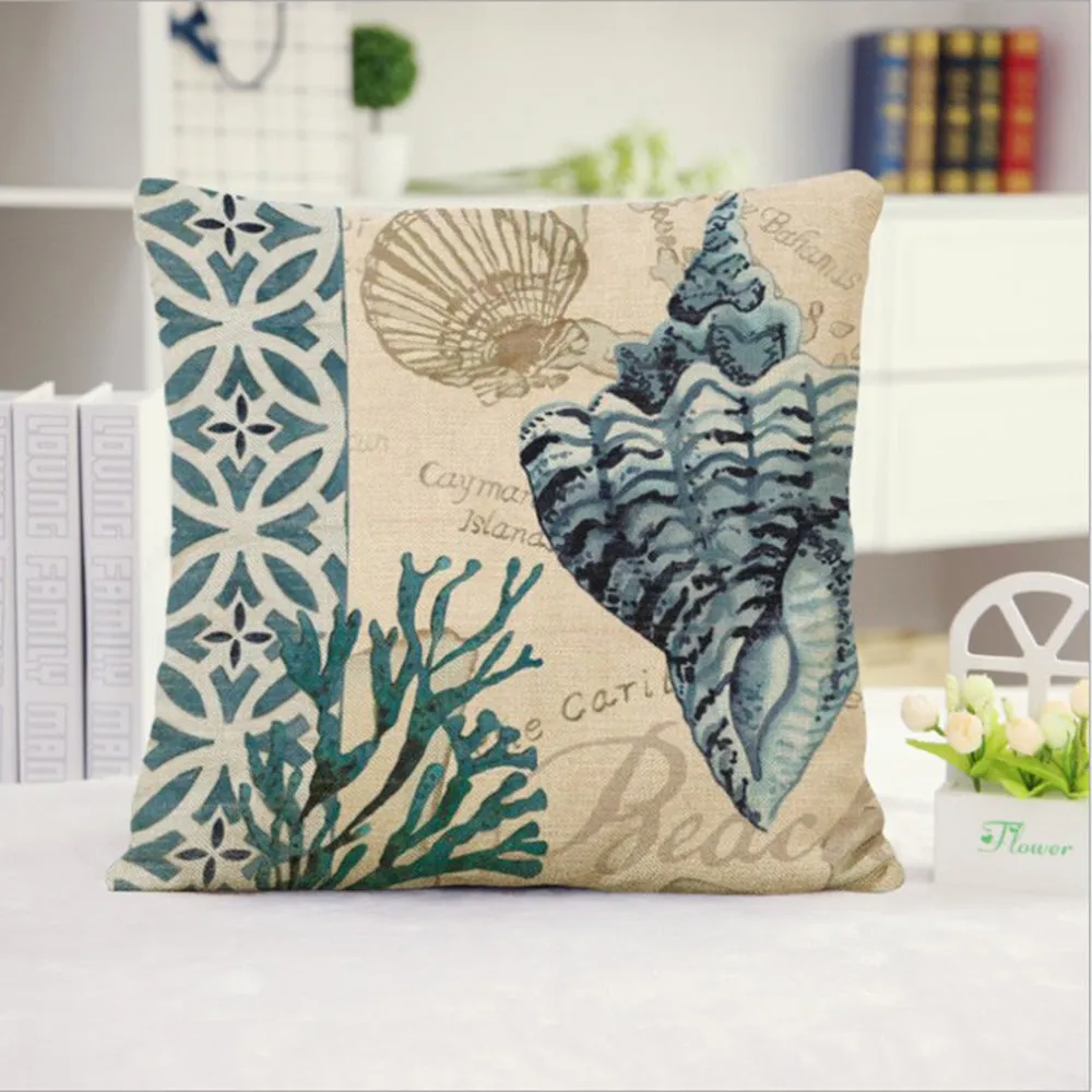 Square Cloth Pillow Covers with Ocean themes pack of 2