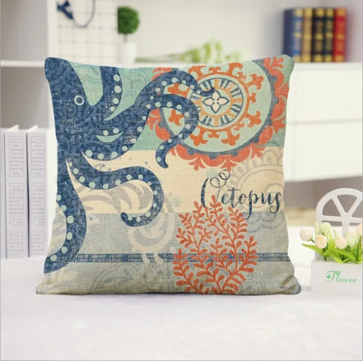 Square Cloth Pillow Covers with Ocean themes pack of 2