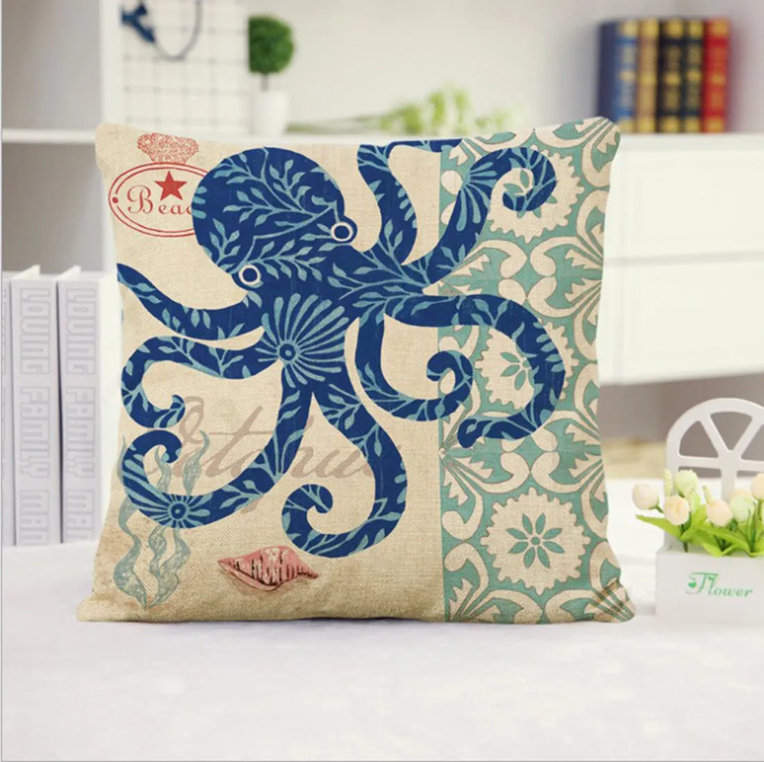 Square Cloth Pillow Covers with Ocean themes pack of 2