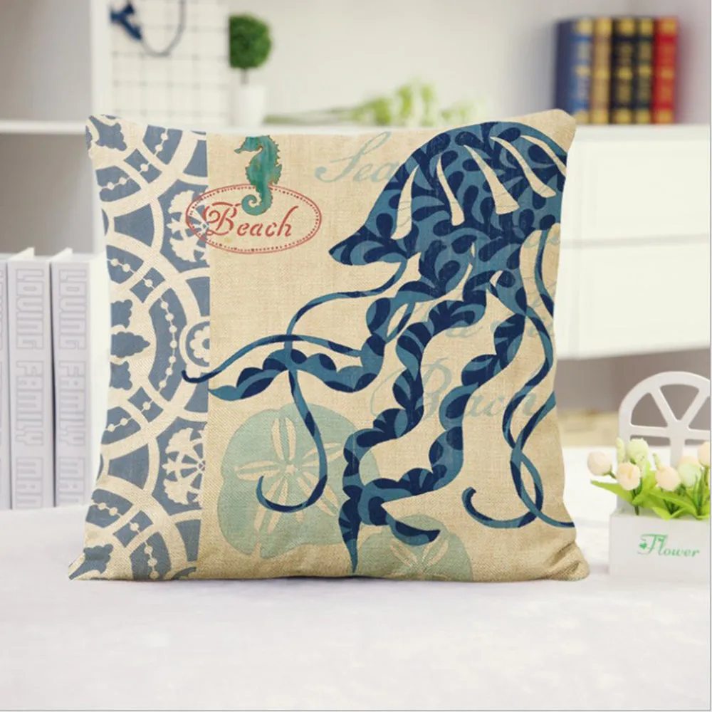 Square Cloth Pillow Covers with Ocean themes pack of 2