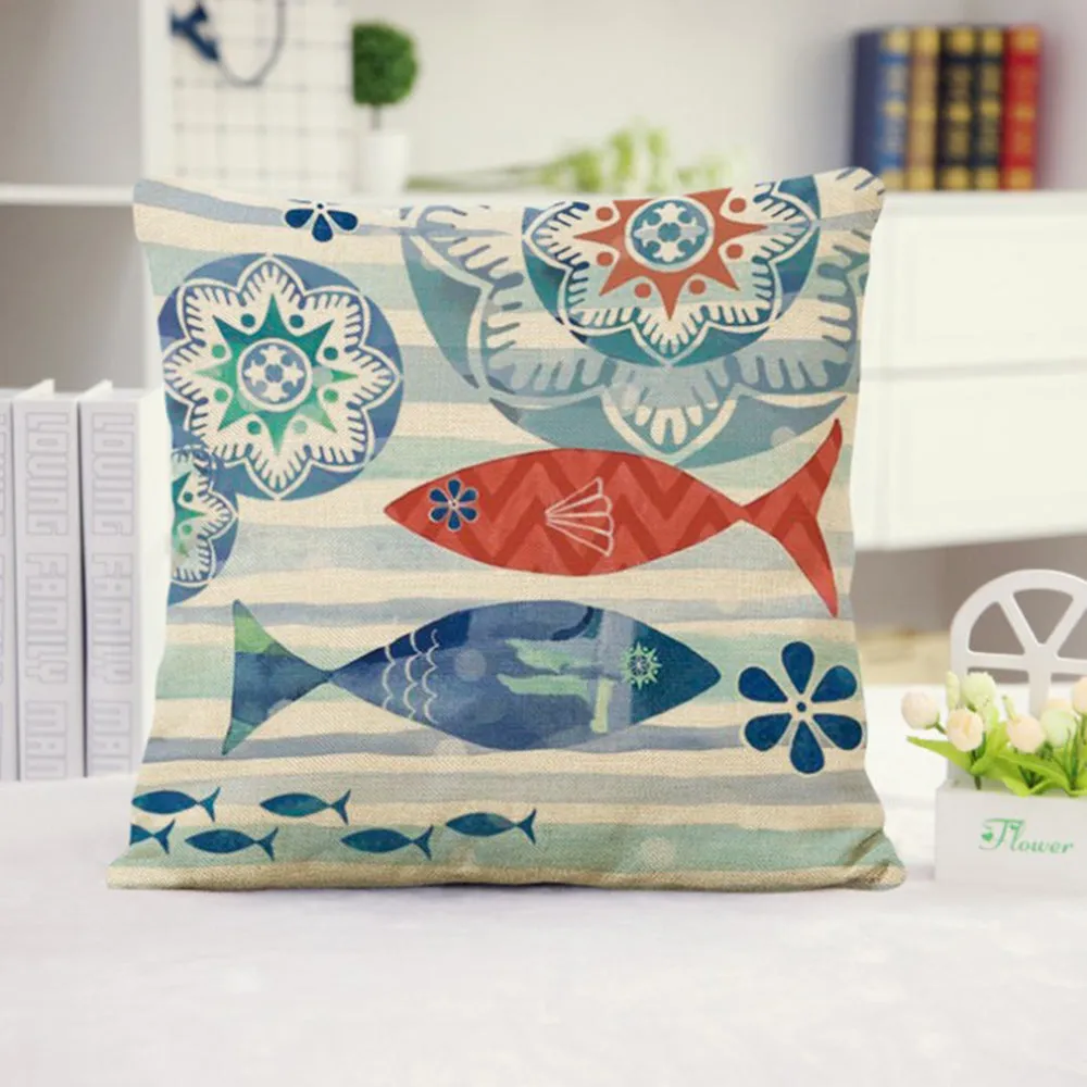 Square Cloth Pillow Covers with Ocean themes pack of 2