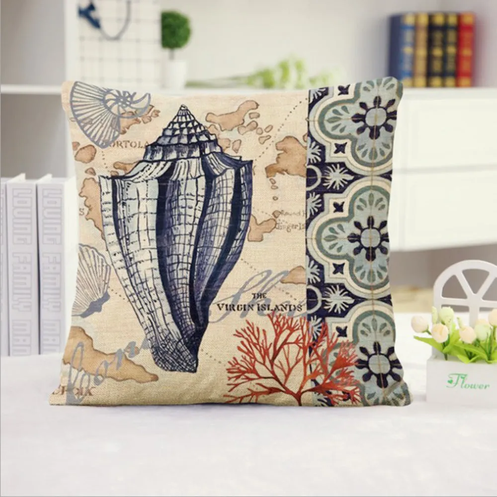 Square Cloth Pillow Covers with Ocean themes pack of 2