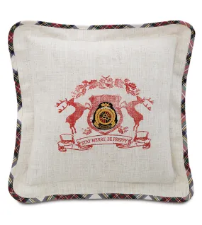 Stay Merry, Be Preppy Christmas Crest Pillow Cover 18x18