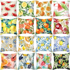 Summer Fruit Print Microfiber Throw Pillow Cover