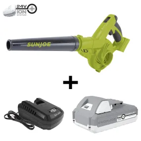 Sun Joe 24V-WSB-LTE 24-Volt* IONMAX Workshop Blower   Vacuum Kit | W/ 2.0-Ah Battery, Charger, and 2 x Dust Bags