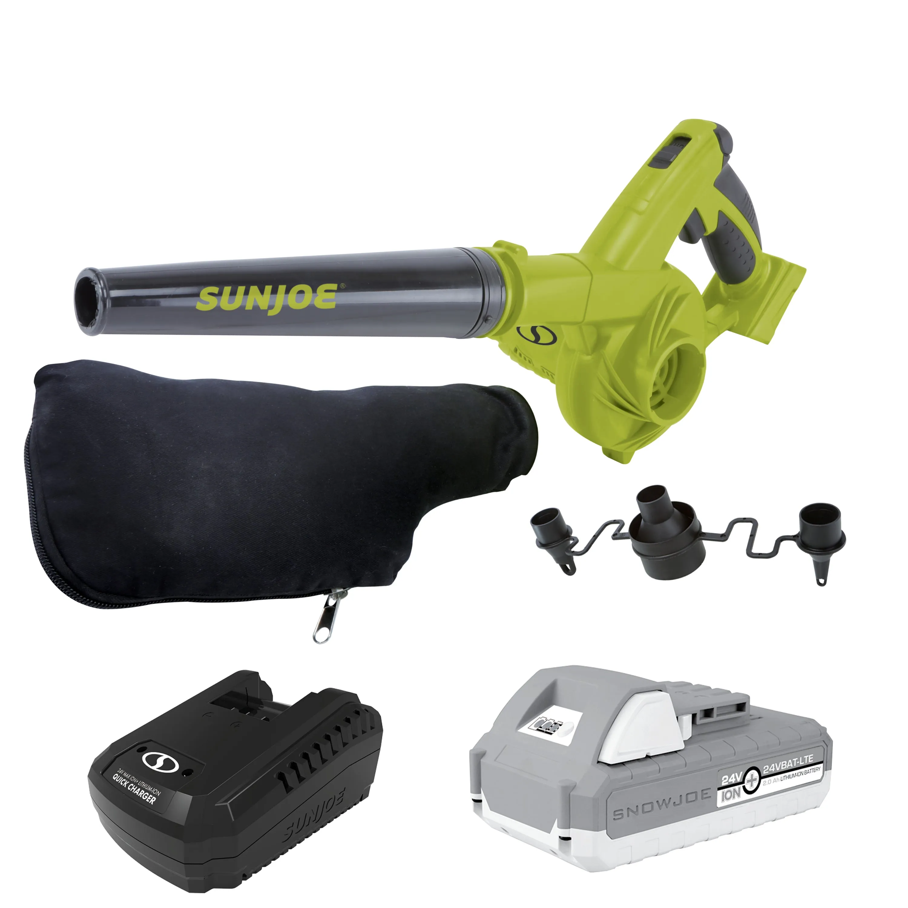 Sun Joe 24V-WSB-LTE 24-Volt* IONMAX Workshop Blower   Vacuum Kit | W/ 2.0-Ah Battery, Charger, and 2 x Dust Bags