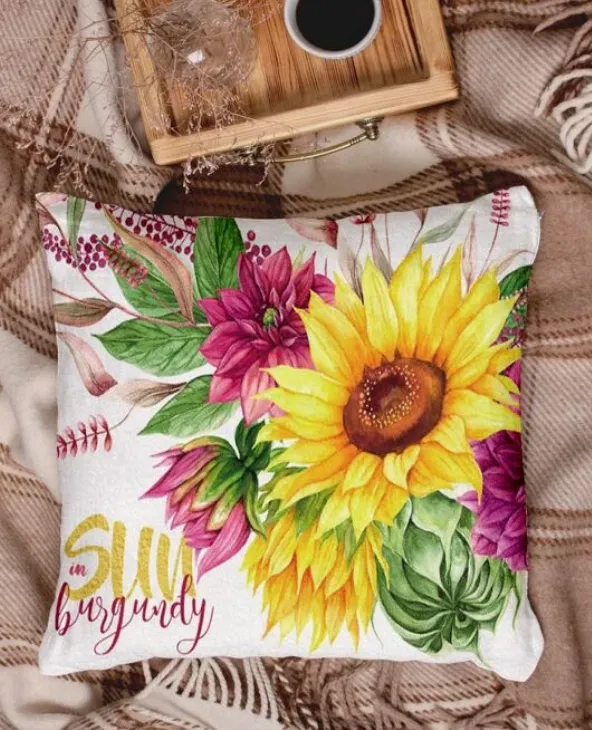 Sunflower Print Cushion Cover Without Filler