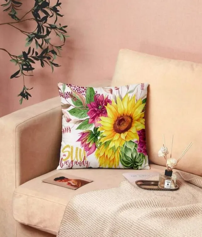 Sunflower Print Cushion Cover Without Filler