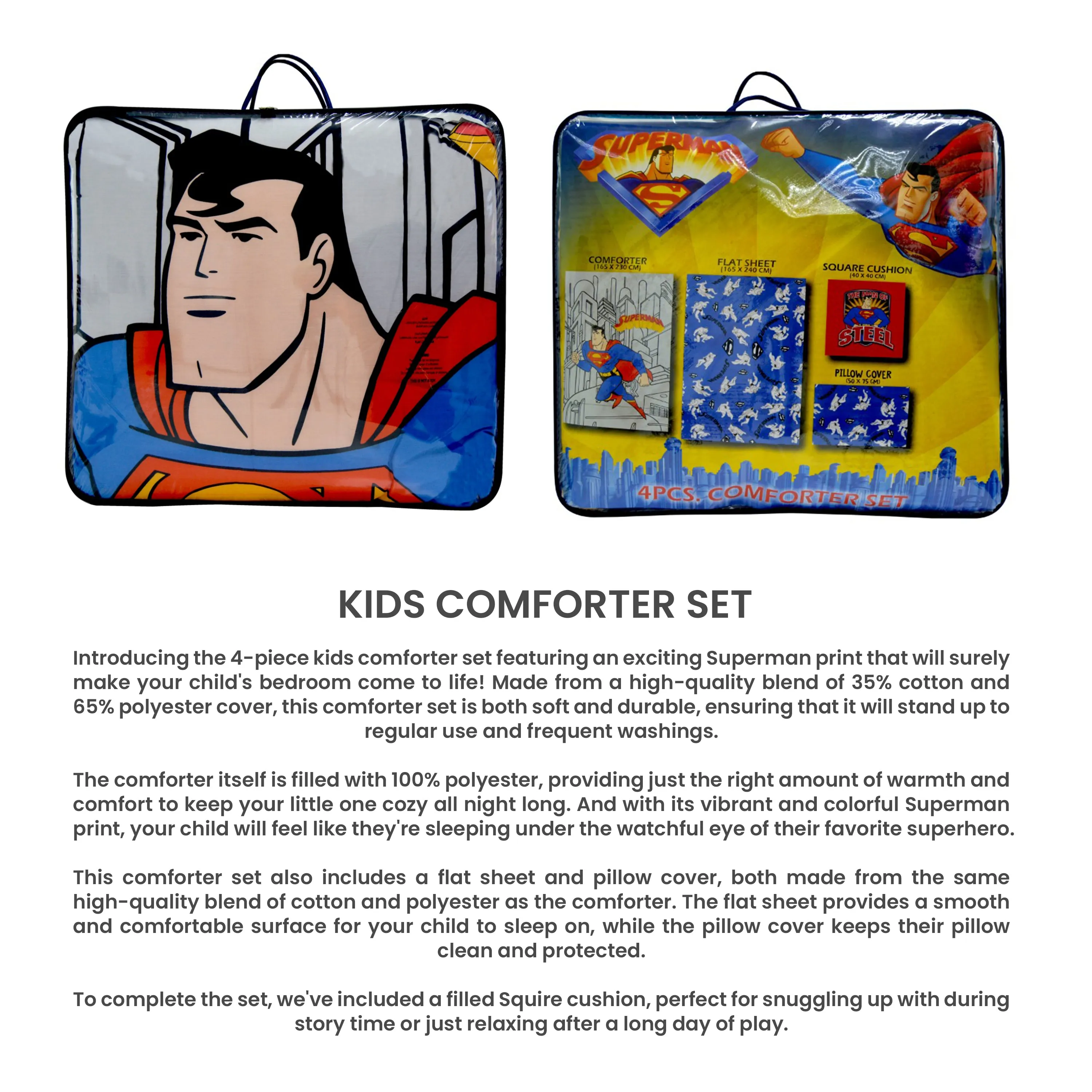 Superman Kids Comforter 4pc Set 165x230cm