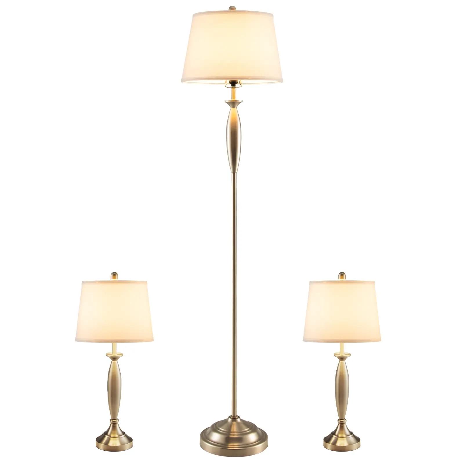 Tangkula 3 Pack Lamp Set, 2 Table Lamps & 1 Floor Lamp, 3-Piece Modern Lamp Set (Nickle)