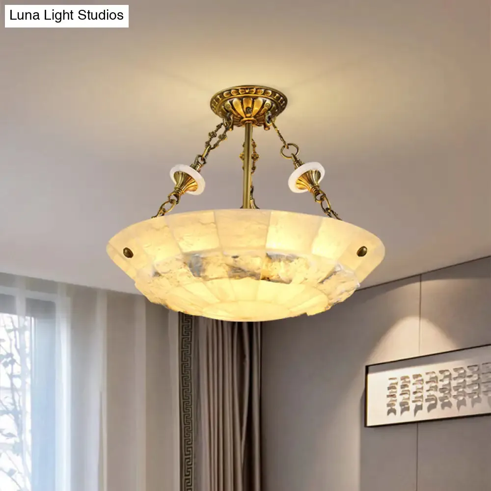 Traditional Semi Flush Mount Ceiling Lamp - White Glass Bowl, 3/4-Light, 16"/19.5" Width