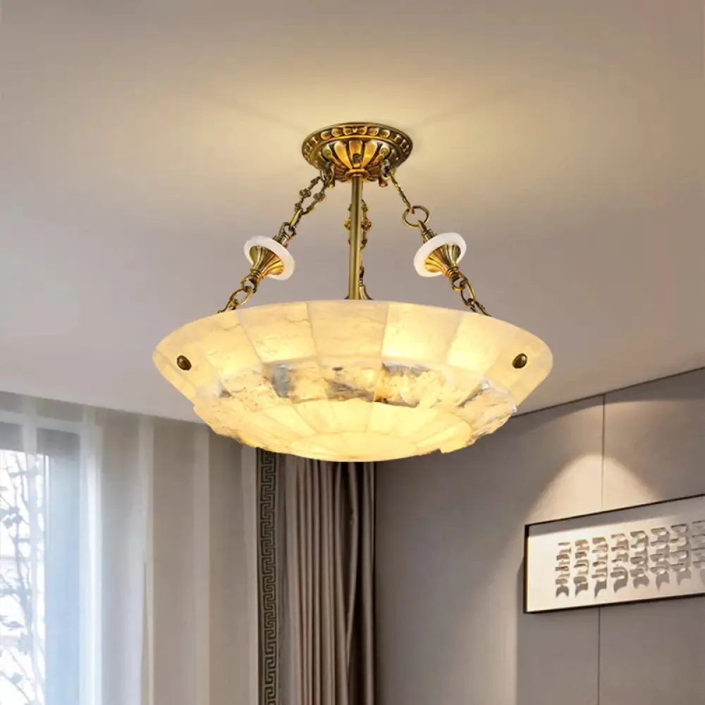 Traditional Semi Flush Mount Ceiling Lamp - White Glass Bowl, 3/4-Light, 16"/19.5" Width