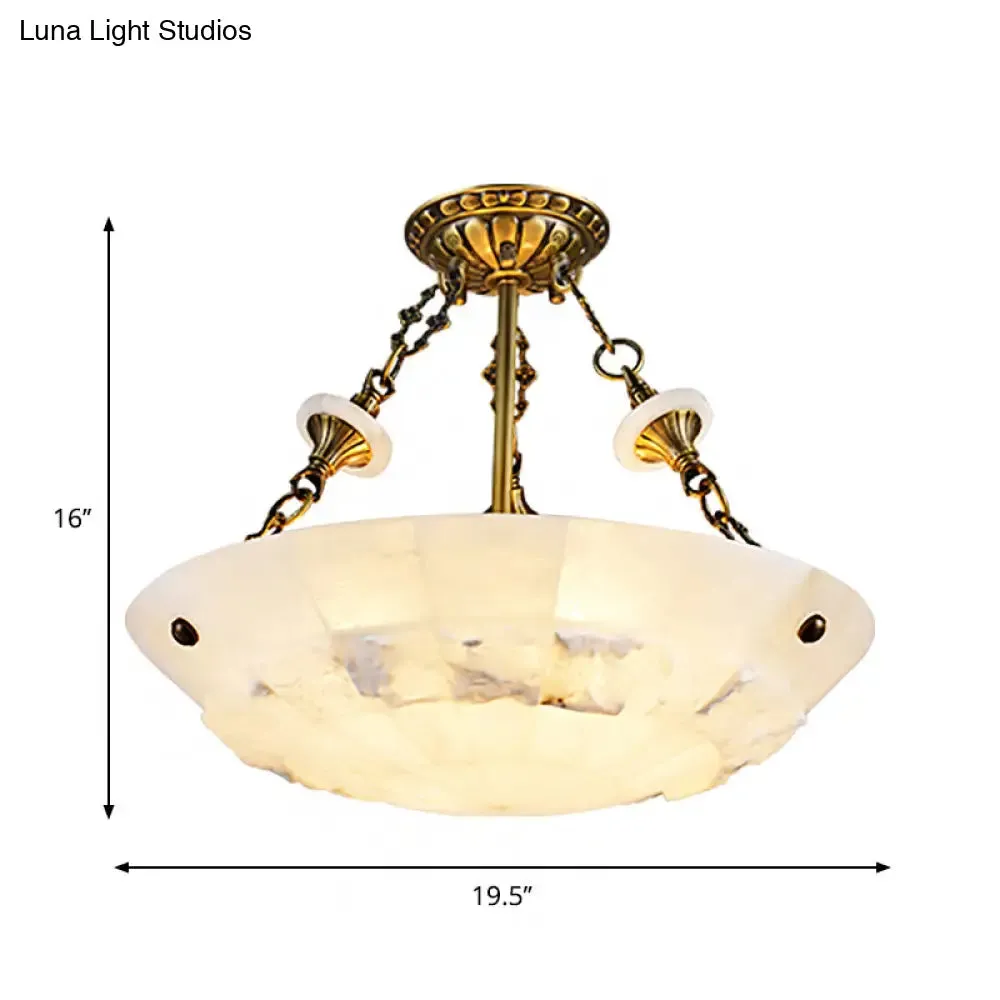 Traditional Semi Flush Mount Ceiling Lamp - White Glass Bowl, 3/4-Light, 16"/19.5" Width