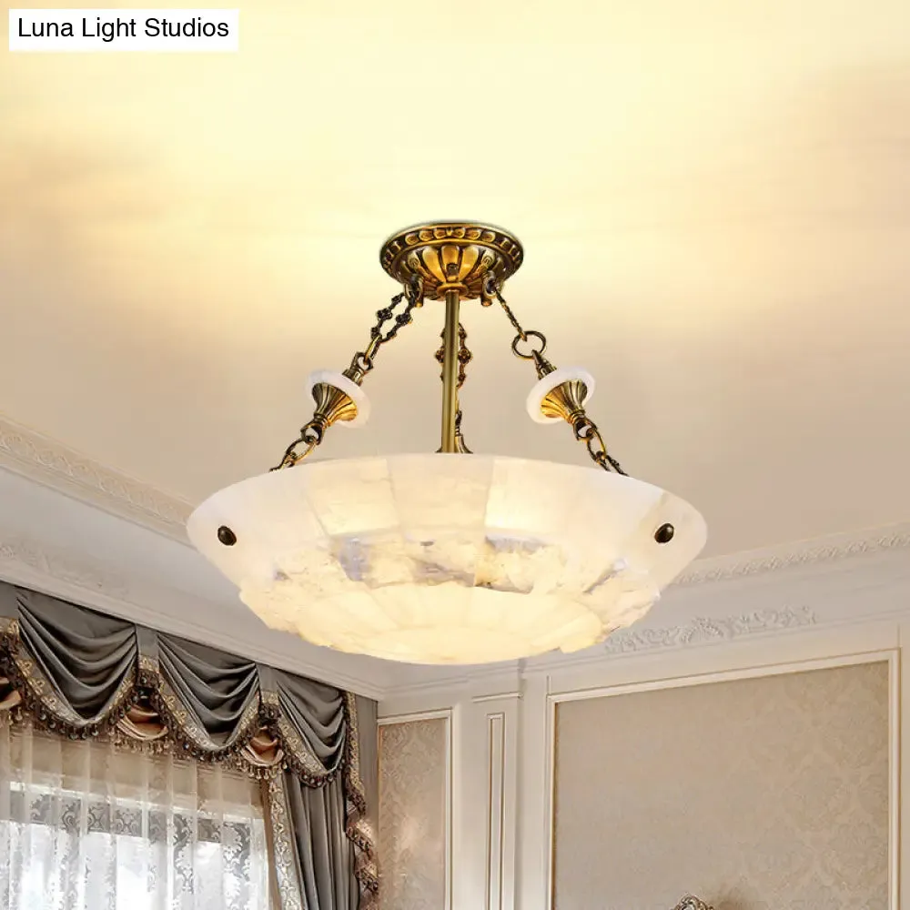 Traditional Semi Flush Mount Ceiling Lamp - White Glass Bowl, 3/4-Light, 16"/19.5" Width