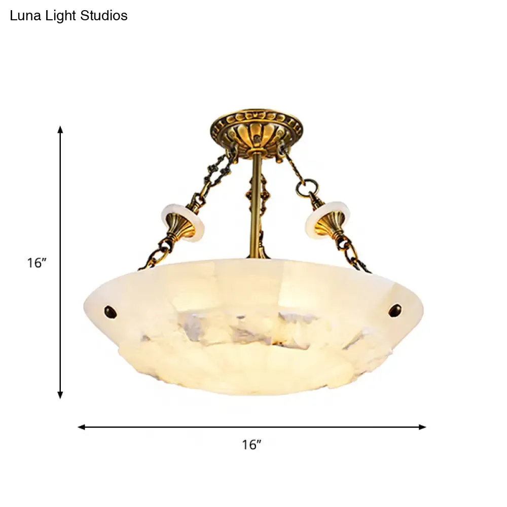 Traditional Semi Flush Mount Ceiling Lamp - White Glass Bowl, 3/4-Light, 16"/19.5" Width