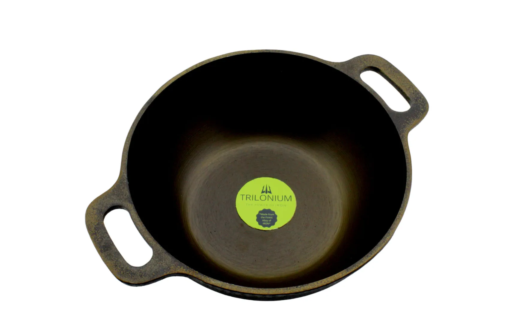 Trilonium Pre-Seasoned Cast Iron Kadai With Lid Machined Smooth, 10 Inches, 2.54 Kgs