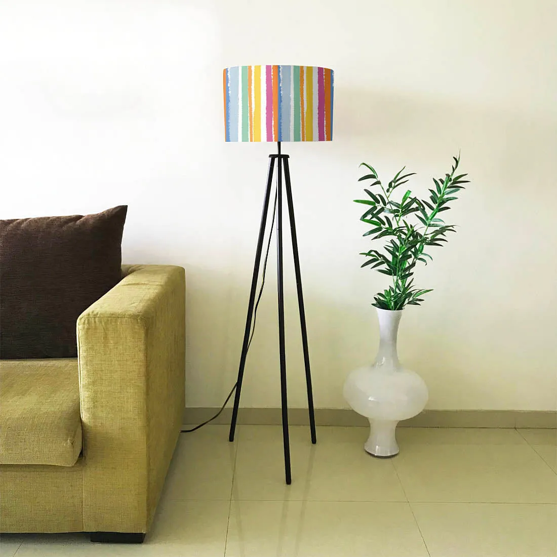 Tripod Floor Lamp Standing Light for Living Rooms - Stripes Color