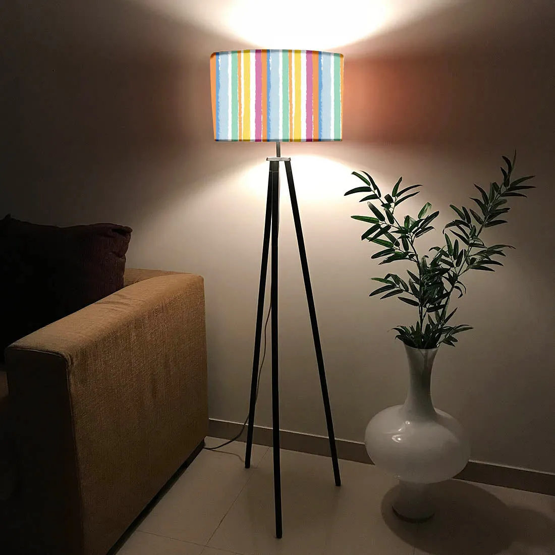 Tripod Floor Lamp Standing Light for Living Rooms - Stripes Color