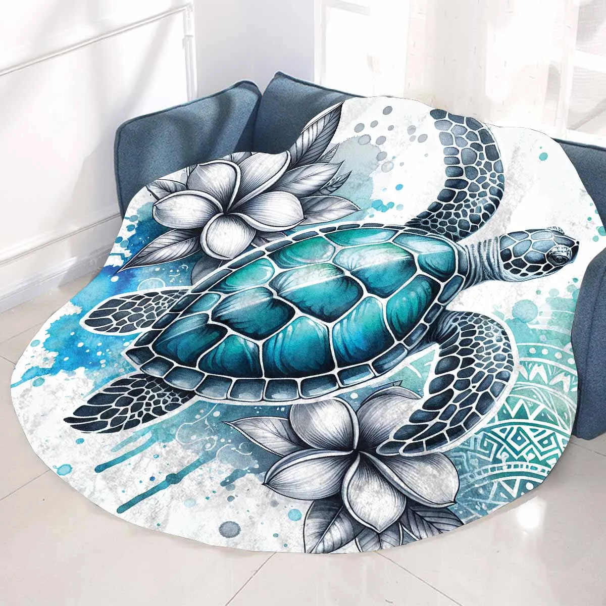 Turtle_Awd35195  Circular Micro Fleece Blanket 60"