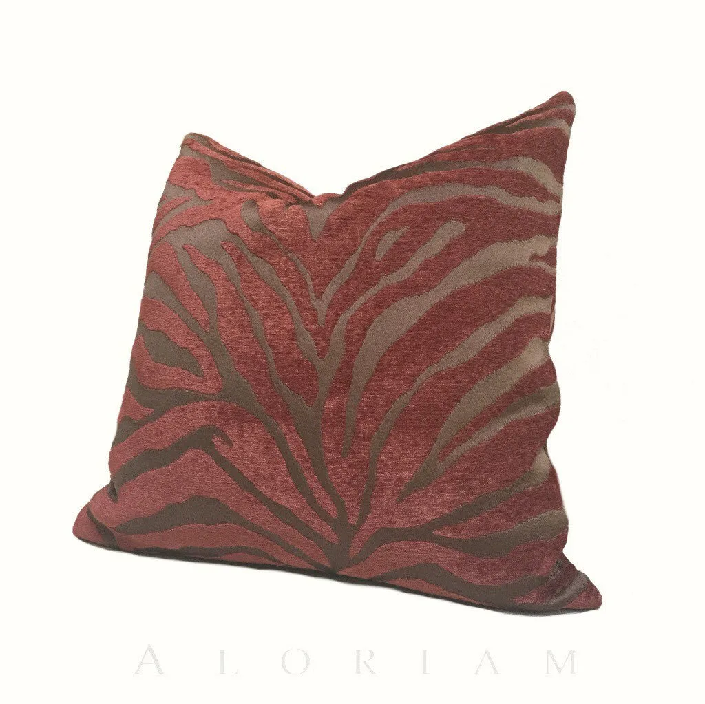 Two Tone Dark Brown Redwood Animal Stripe Pattern Upholstery Chenille Pillow Cover