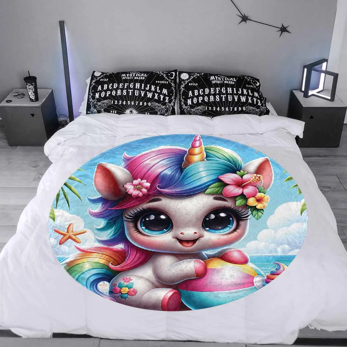 Unicorn_Awd35124  Circular Micro Fleece Blanket 47"