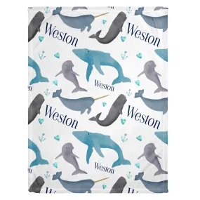 Whale Print Personalized Minky Blanket (Sherpa)