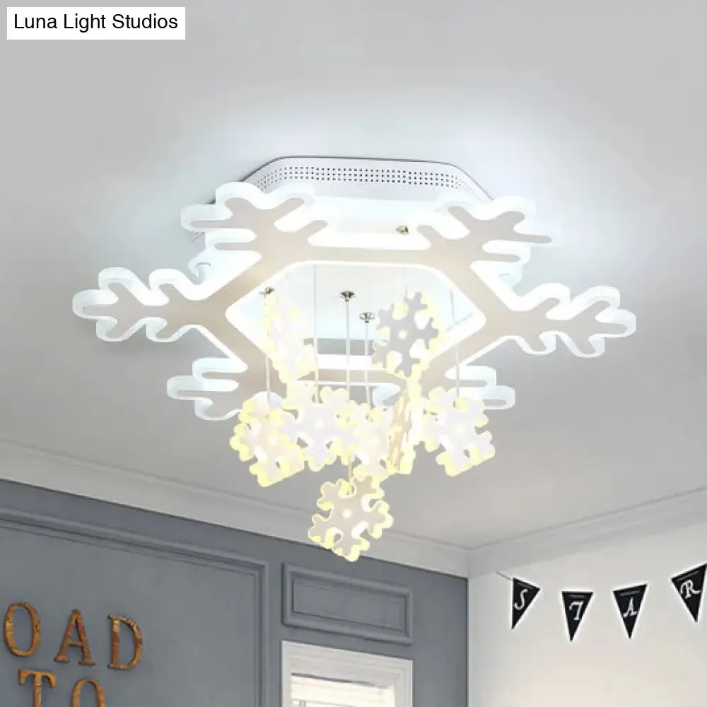 White LED Flushmount Snowflake Ceiling Light for Kindergarten - Modern & Acrylic