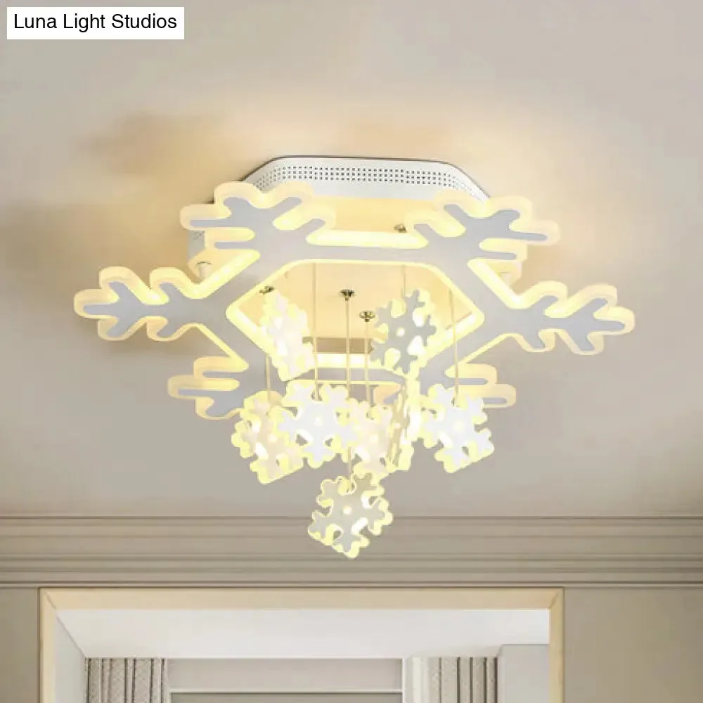 White LED Flushmount Snowflake Ceiling Light for Kindergarten - Modern & Acrylic