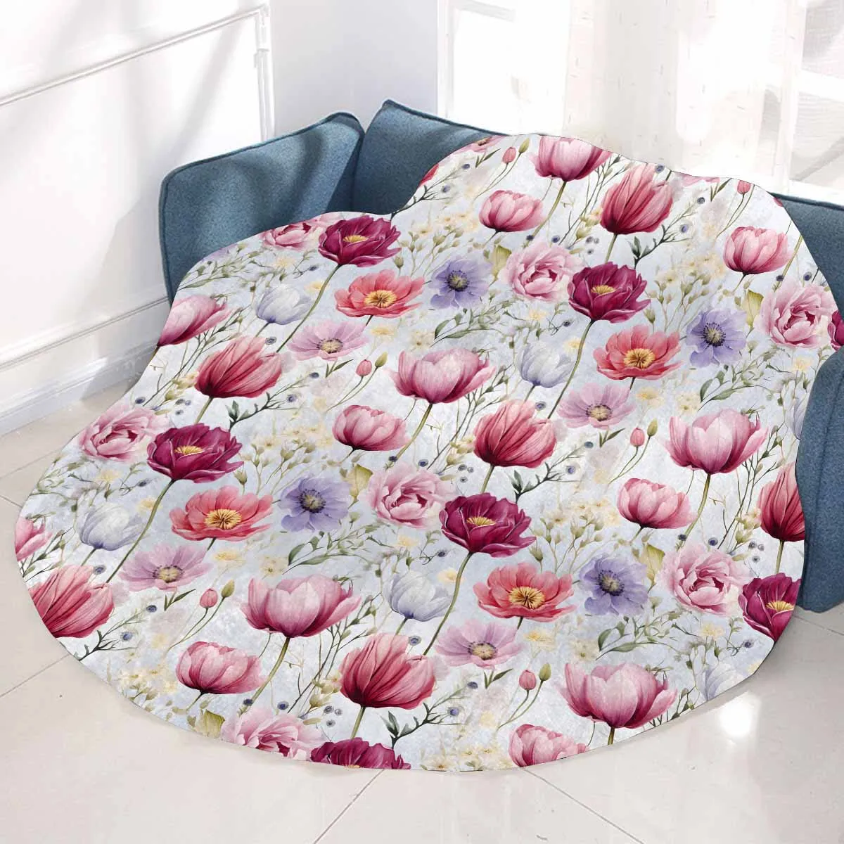 Wildflowers  Circular Micro Fleece Blanket 47"