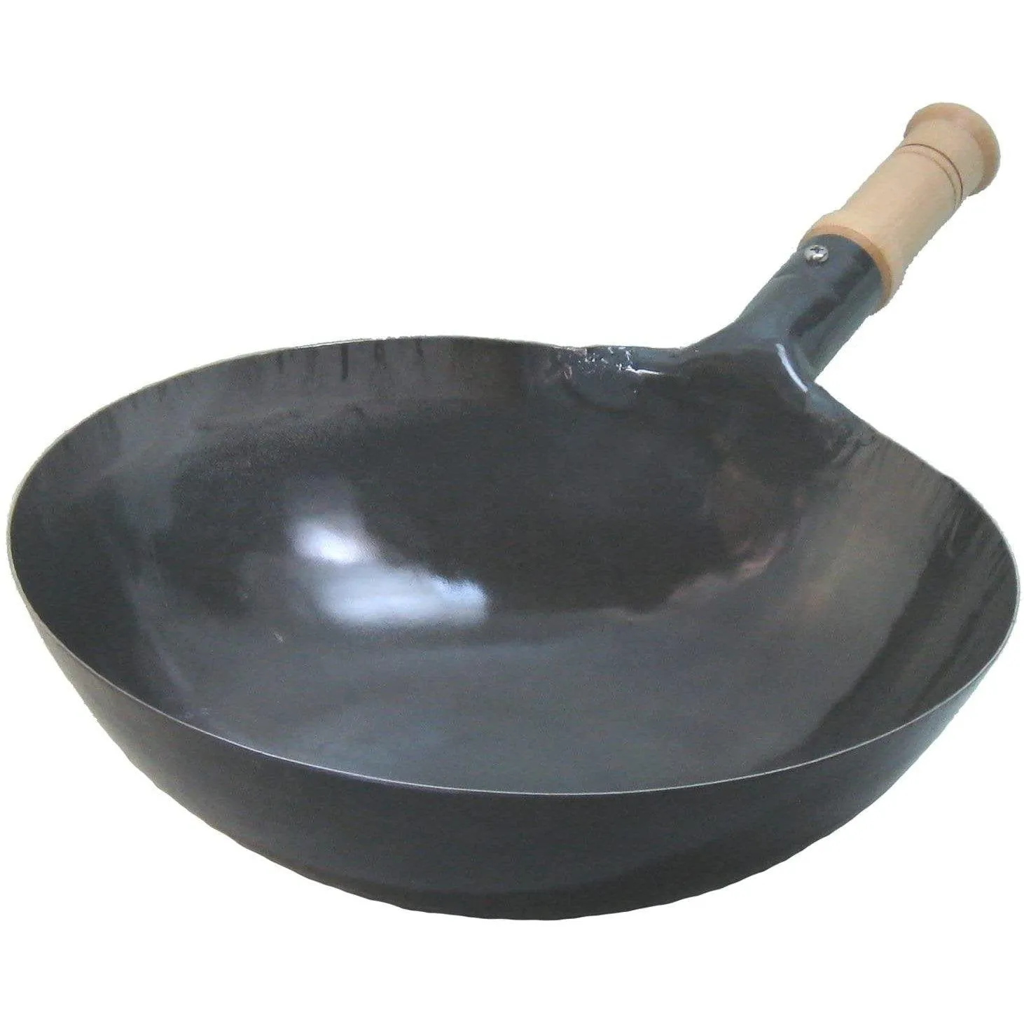 Yamada Kogyo Round Bottom Iron Wok with Wooden Handle (1.2mm)