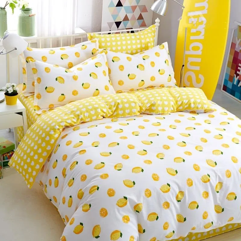 Yellow Lemon Fresh Style Cotton Luxury 4-Piece Bedding Sets/Duvet Cover