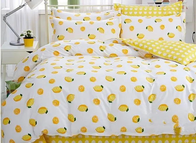 Yellow Lemon Fresh Style Cotton Luxury 4-Piece Bedding Sets/Duvet Cover